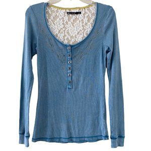 Blue Thermal w/ White Lace & Gold Embroidery